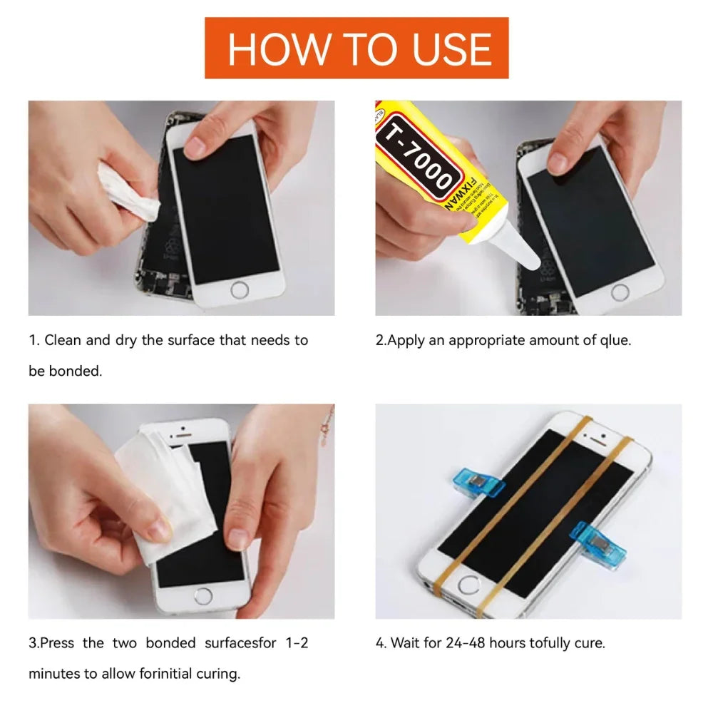 B-7000 T-7000 Clear & Black Glue 15/50/110ml, Fast Drying Waterproof Resin Adhesive for Phone Screen Repair, Jewelry Craft