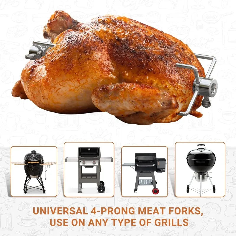 Grill Rotisserie Meat Forks Kit 1 Pair Stainless Steel Spit Counter Balance Bushing Replacement Fits BBQ  Rod Outdoor Cooking