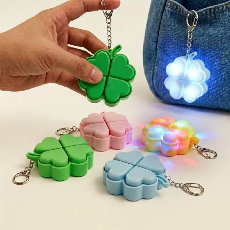 Lucky Four-Leaf Clover LED Light Up Keychain Clickable Buttons Stress Relief Toy Backpack Pendant Party Gift For Kids Adults
