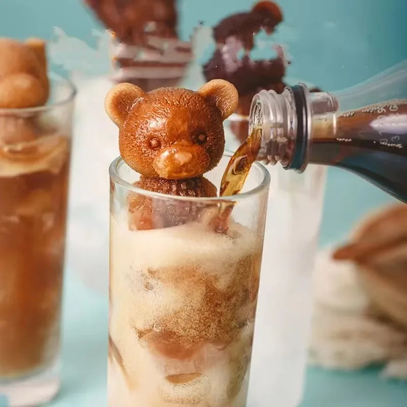 1-10PCS 3D Bear Ice Cube Mold Cube Silicone Bear Ice Grinder Ice Cream Coffee Making Tools Cold Drink DIY Ice Cream Molds