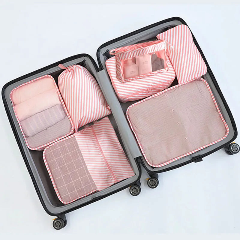 8Pcs/Set Black/Blue/Grey Travel Storage Bag Waterproof Large Capacity Luggage Clothes Sorting Storage Bag Set Packaging Cube