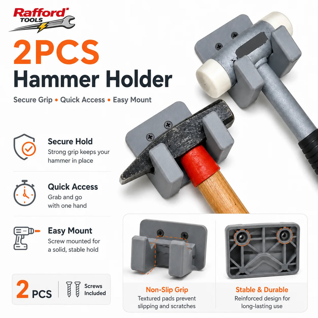 Rafford 1/2PCS Wall Mounted Hammer Holder, Heavy Duty Tool Storage Hook, Secure Grip Hammer Rack for Garage Workshop