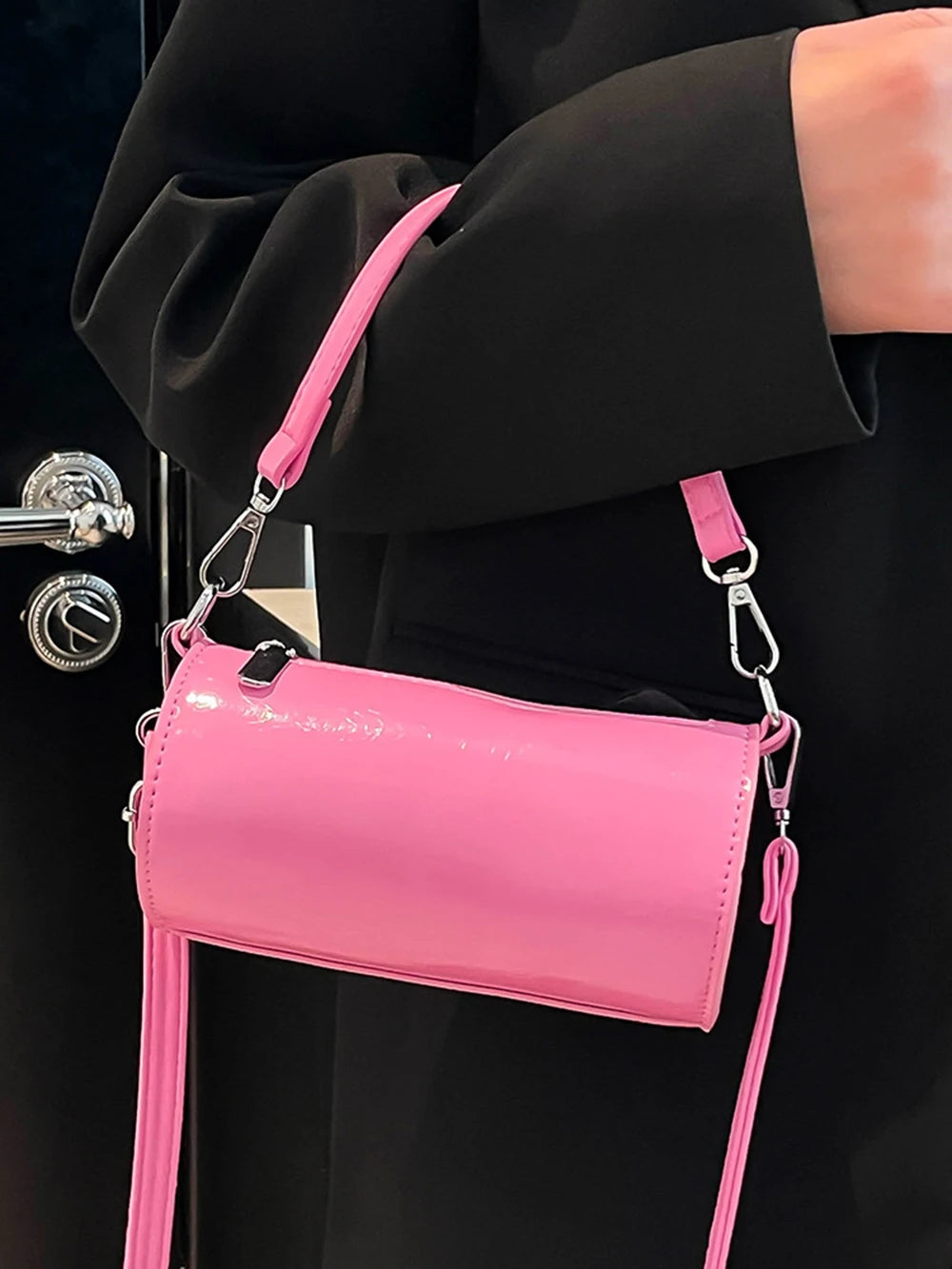 Women's Column Shape Stylish Commute Solid Candy Color Tote Pillow Bag 2025 New Casual Versatile Wax Leather Crossbody Bags