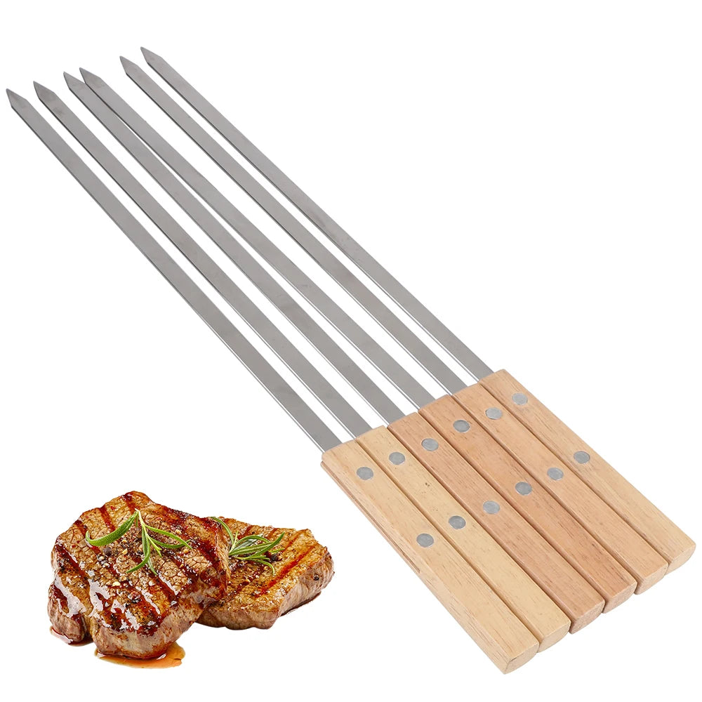 BBQ Skewers 340 Stainless Steel BBQ Long Skewers Outdoor BBQ Tools 6Pcs Professional Grilling BBQ Skewer