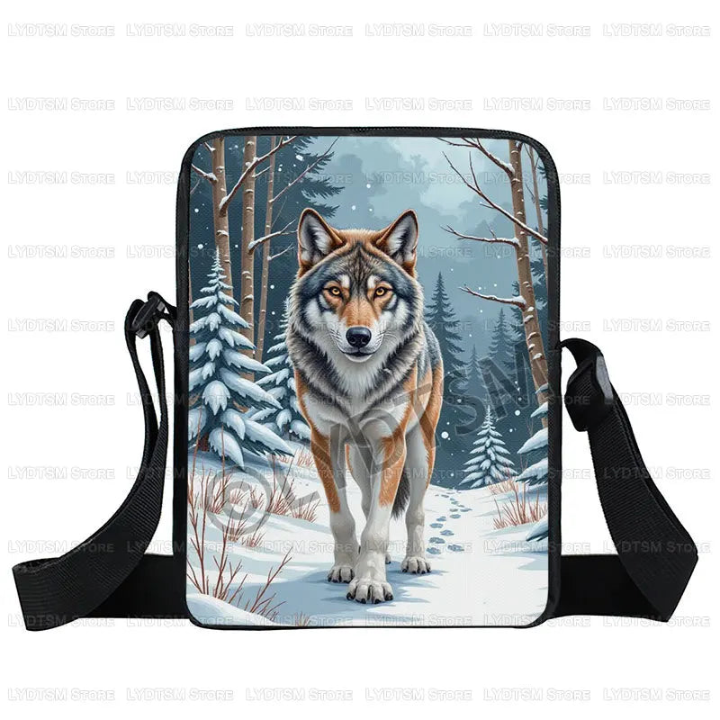 Cool Moon and Howling Wolf Print Crossbody Bag Women Handbag Student Bookbags Phone Wallet Holder Messenger Bags Gift