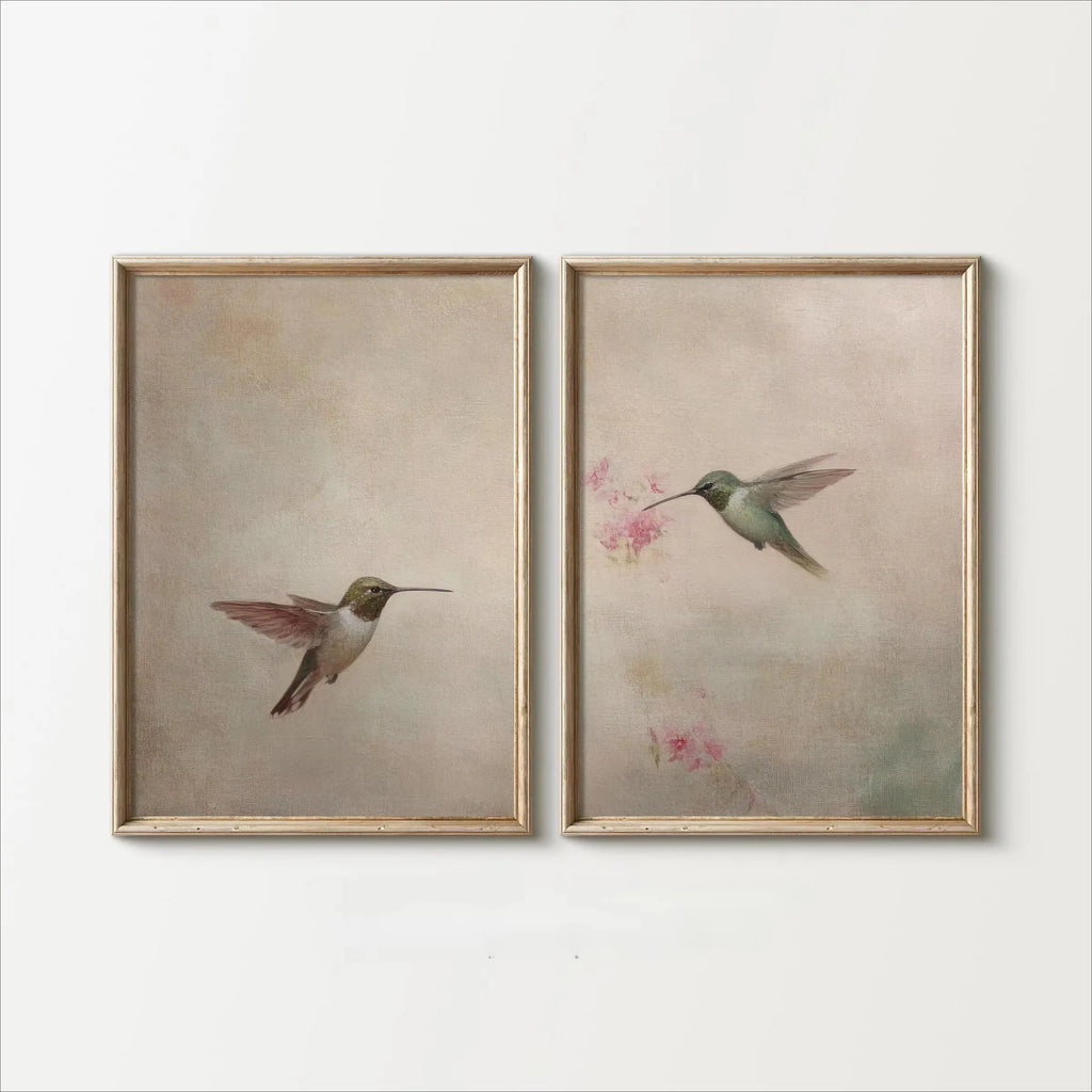 2pcs/set of Retro Hummingbird Animal Canvas Prints Minimalist Retro Bird Farmhouse Wall Art Posters for Living Room Home Decor