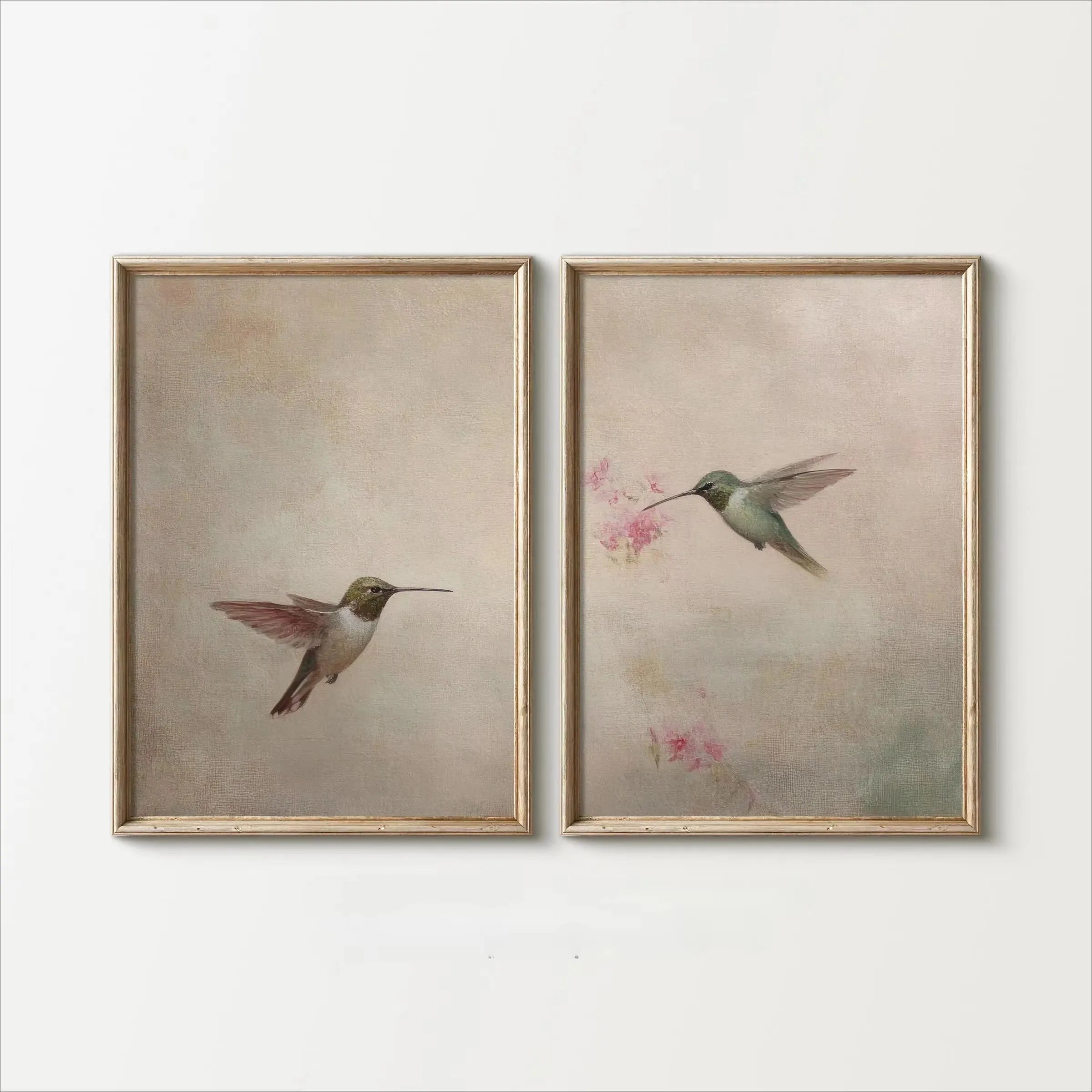2pcs/set of Retro Hummingbird Animal Canvas Prints Minimalist Retro Bird Farmhouse Wall Art Posters for Living Room Home Decor