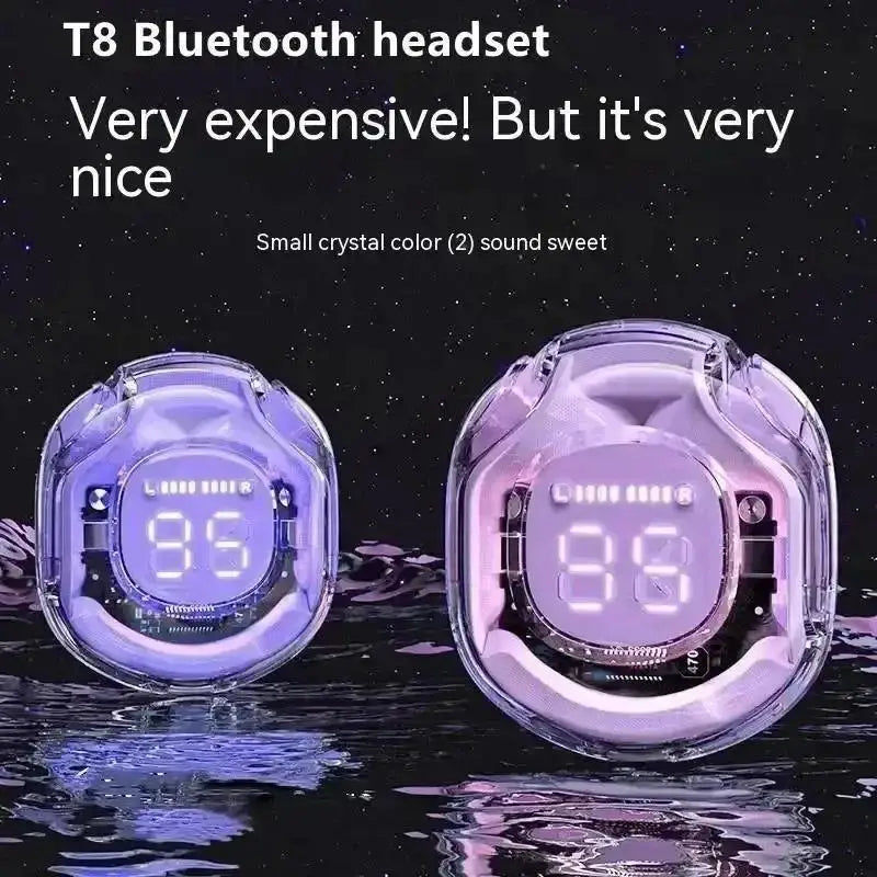 TWS Wireless Bluetooth Earphone Noise Canceling HiFi Stereo Sport Headphones With LED Digital Display Transparent Charging Case