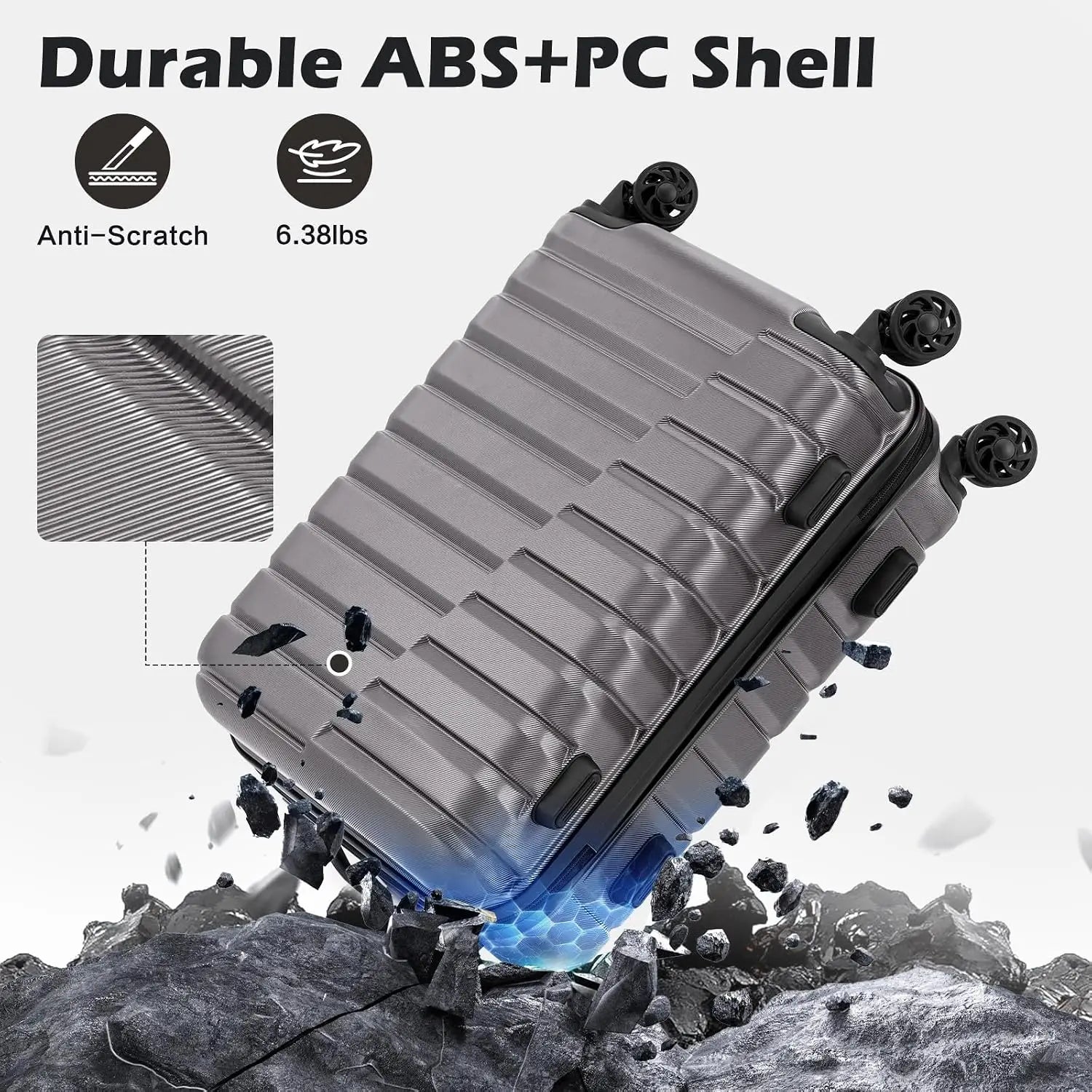 3 Piece Lightweight Expandable Hard Shell Luggage Set Large Checked Suitcase Spinner Wheels, Customized