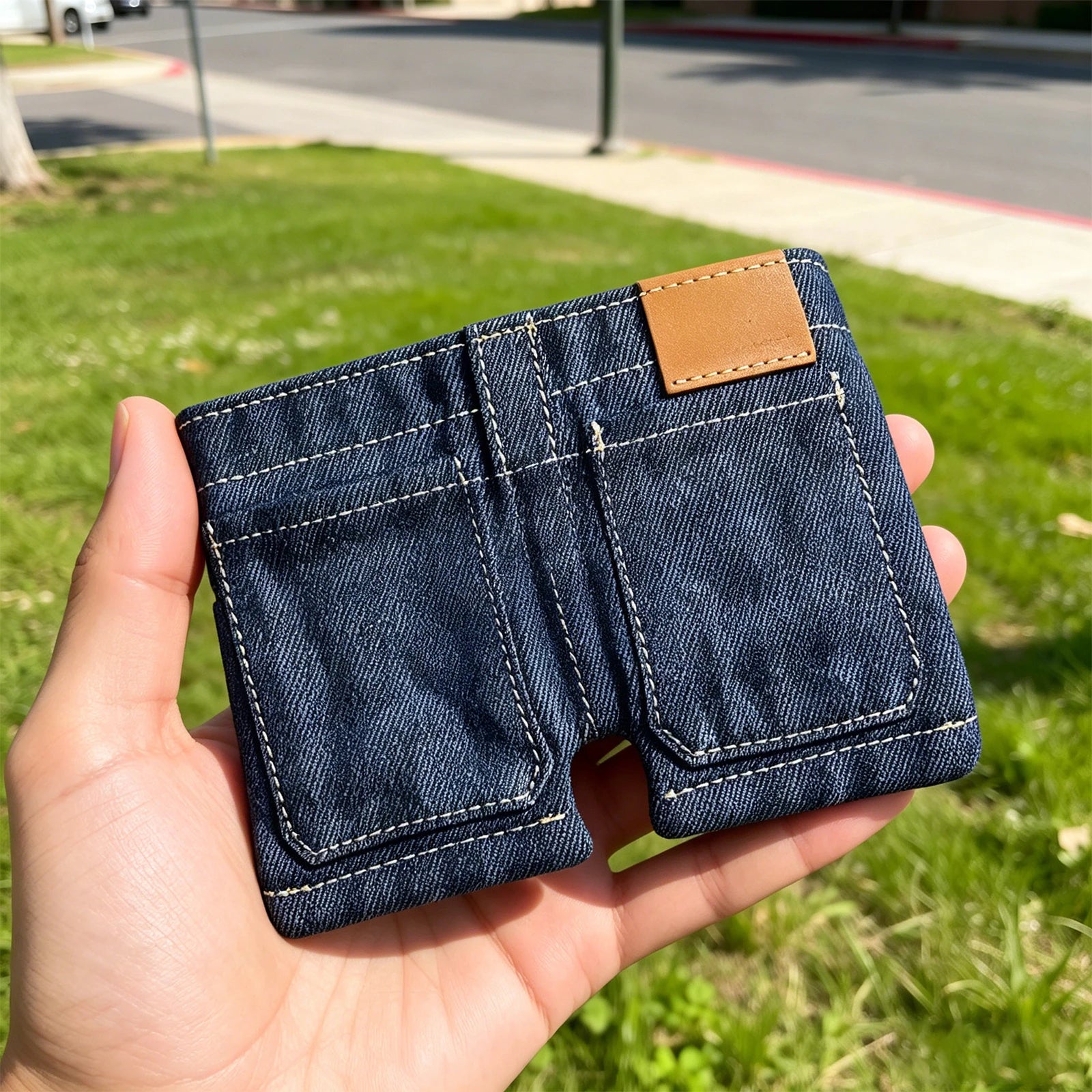 Compact Folding Card Holder Large Capacity Funny Jorts Style Denim Shorts Purse Slim Folding Card Holders for Novelty Gag Gift