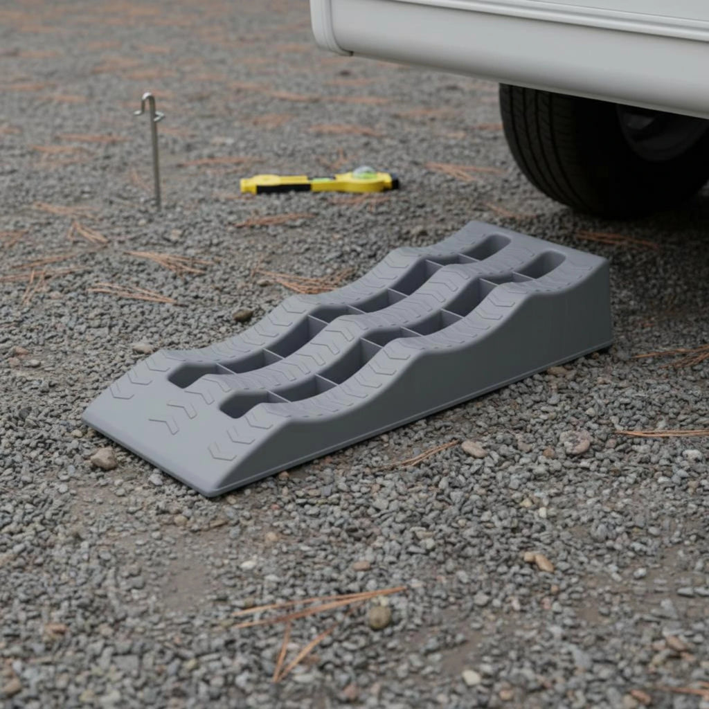 2 Pieces RV Wheel Chock Ramp High Strength PP Recreational Vehicle Tire Leveling Ramp RV Leveling Block Stable Parking Vehicle