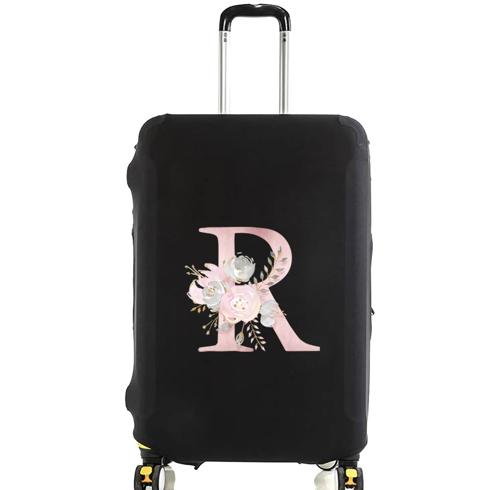 Luggage Case Suitcase Protective Cover Pink Flower Letter Name Pattern Travel Elastic Luggage Dust Cover Apply 18-28 Suitcase