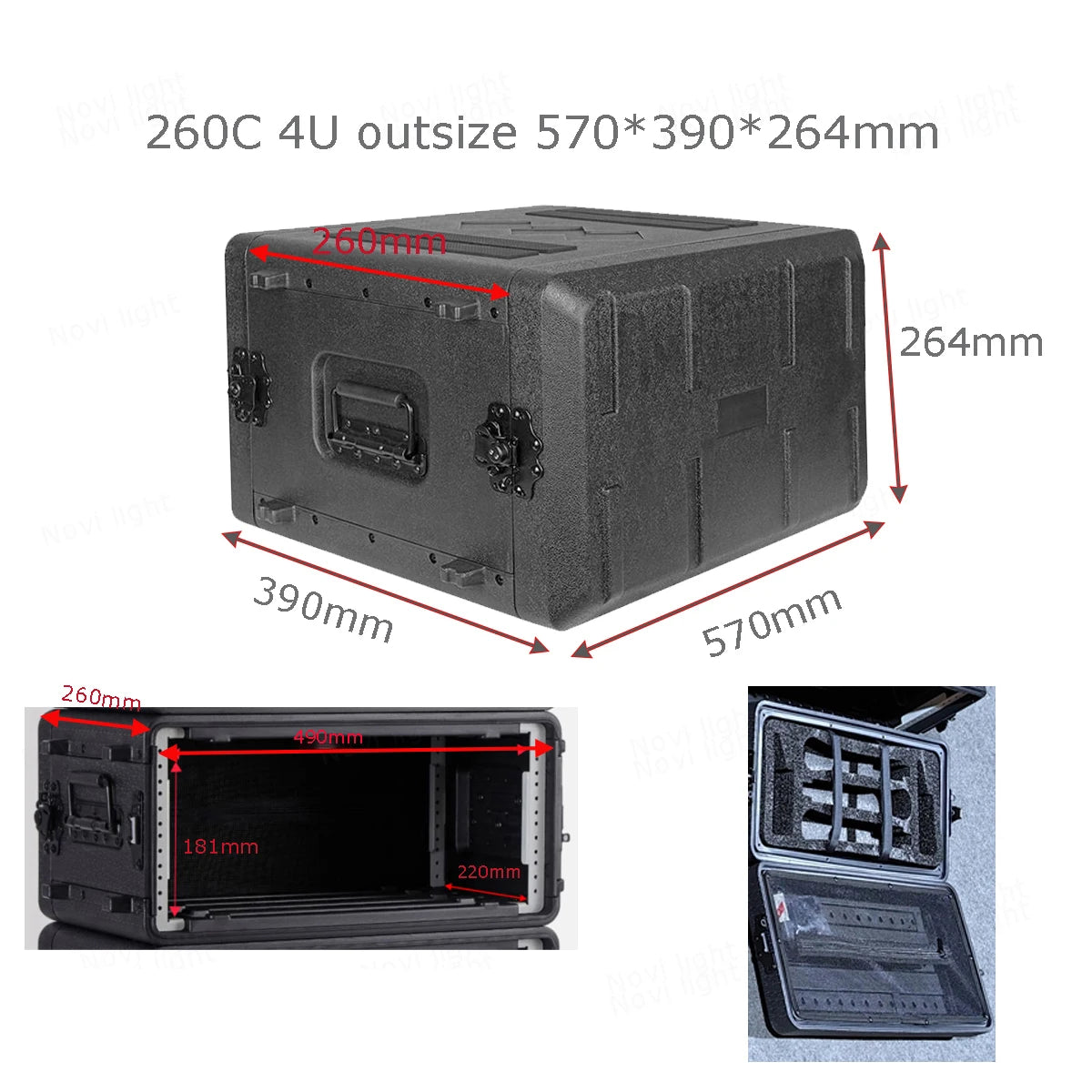 19-inch Portable Chassis Amplifier Receiver Cabinet Box Depth 260mm PE Plastic Rack Flight Case Microphone Shockproof Aviation