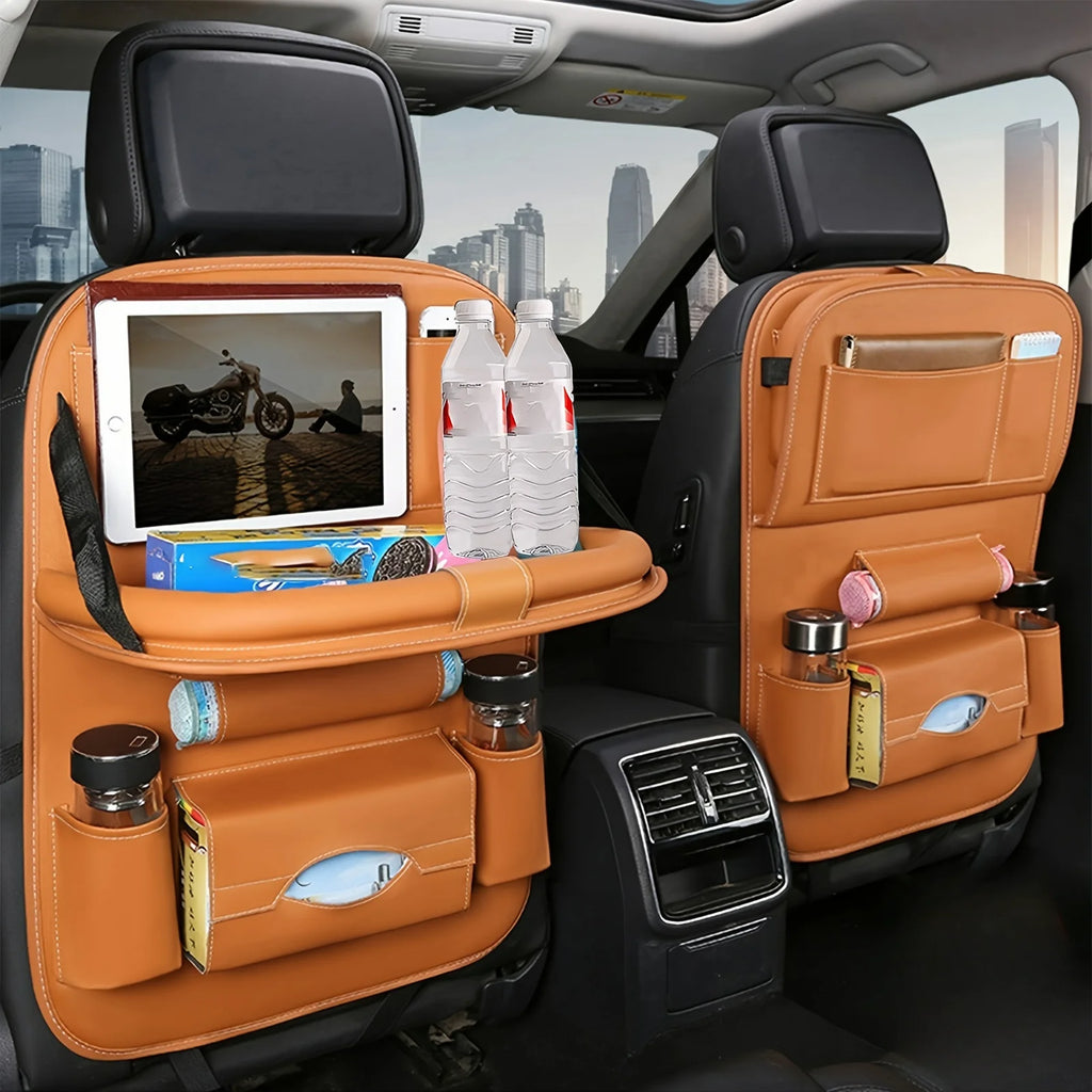 Upgrade Your Car with This Luxurious PU Leather Storage Bag and Tray - Perfect for Snacks and Toys