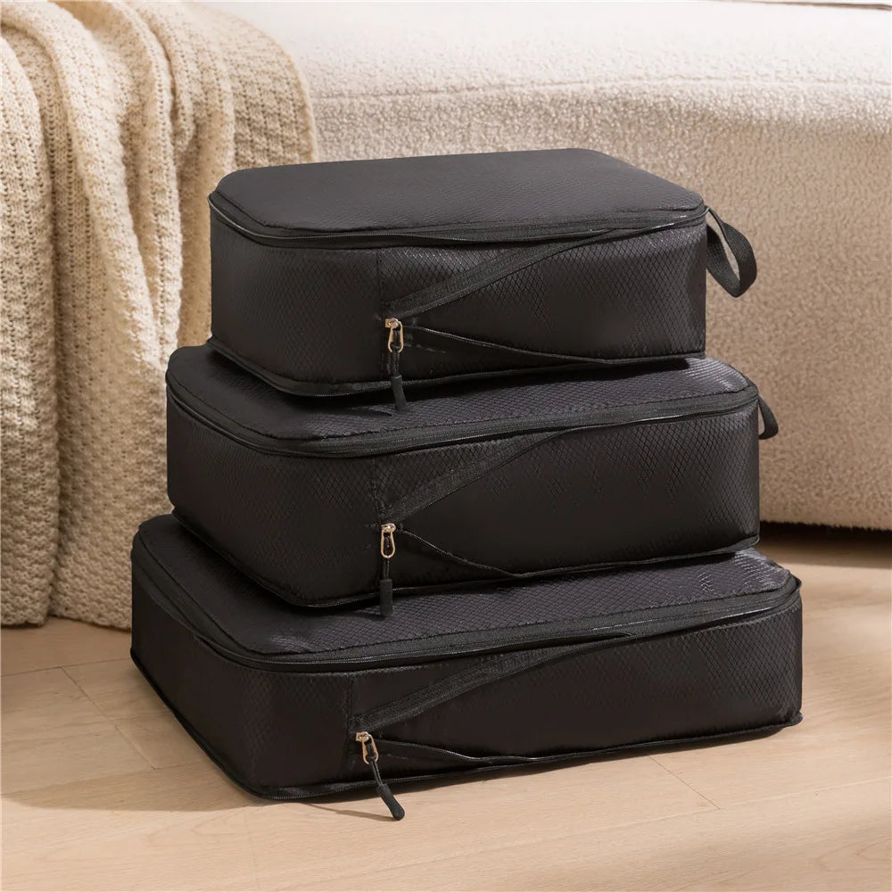 3Pcs/Set Travel Compressible Packing Multifunction Travel Storage Bag Waterproof Suitcase Nylon Portable Luggage Organizer Pink