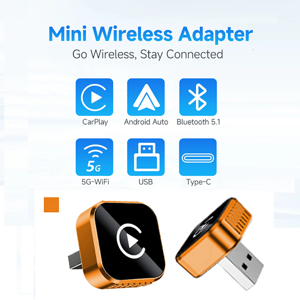 Wireless CarPlay Adapter, CarPlay & Android Auto Wireless Dongle, 5GHz WiFi, Plug & Play, for Factory Wired CarPlay Cars