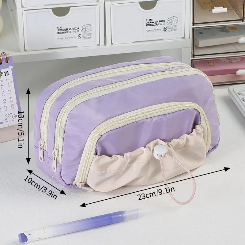 INS Pencil Case Large Capacity Pen Bag Cute Stationery Case Makeup Pouch Back to School Pink Pencil Case with Mesh Pocket 필통