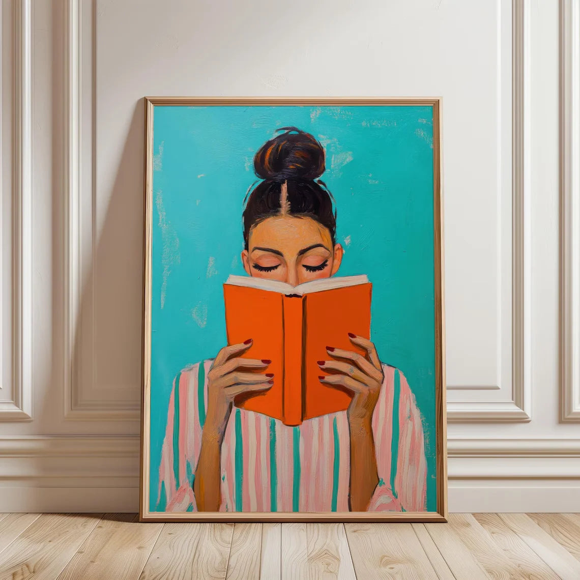 Reading Woman Art Print | Book Poster | Feminine Cozy Wall Art | Bold Orange Art Print | Abstract Contemporary Portrait Art
