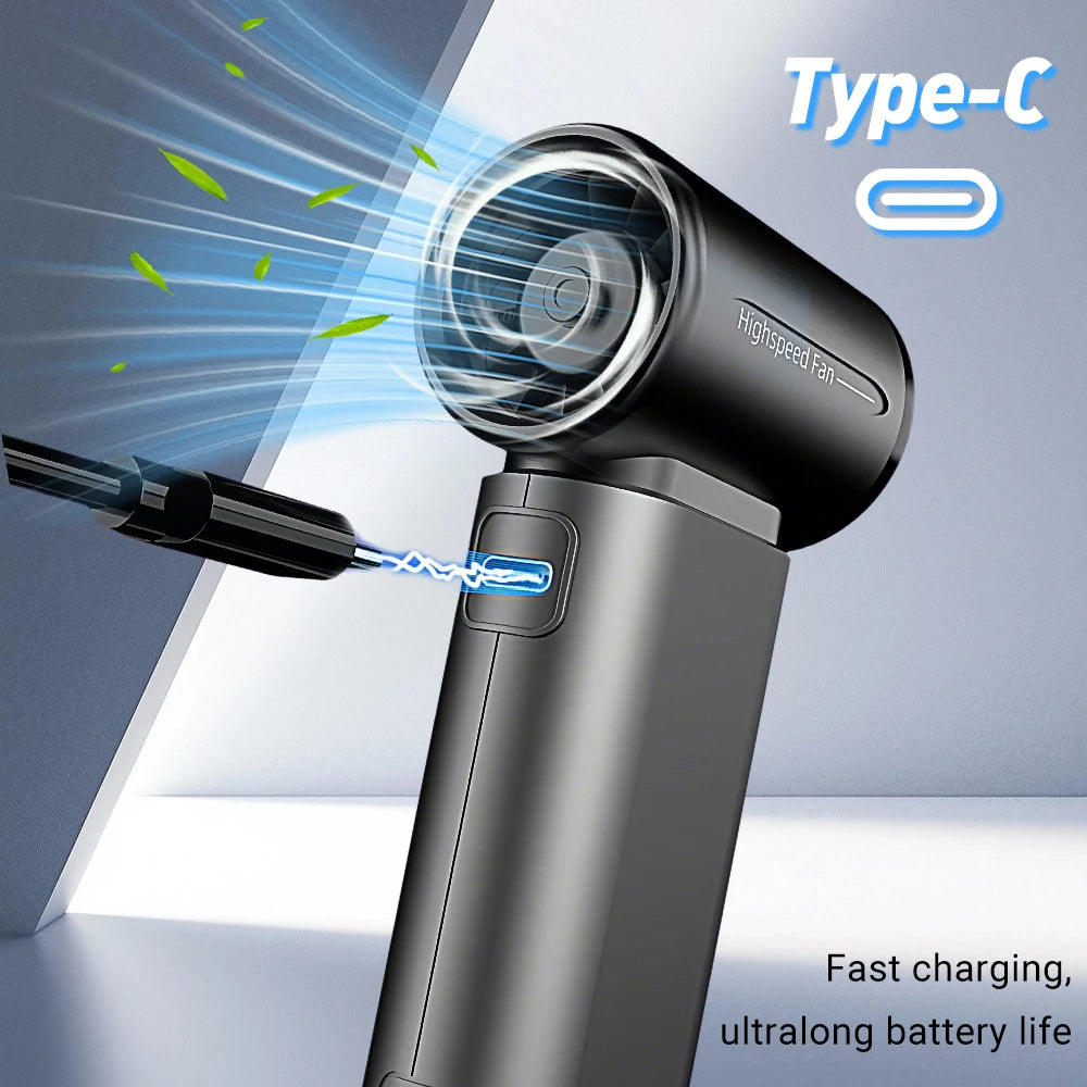 Portable Turbo Handheld Mini Fan Stepless Speed Regulation Rechargeable 5000mAh Large Capacity Battery Pocket Travel Outdoor Personal Cooling Fan For Camping Sports Trip Daily Commute Outdoor Activities