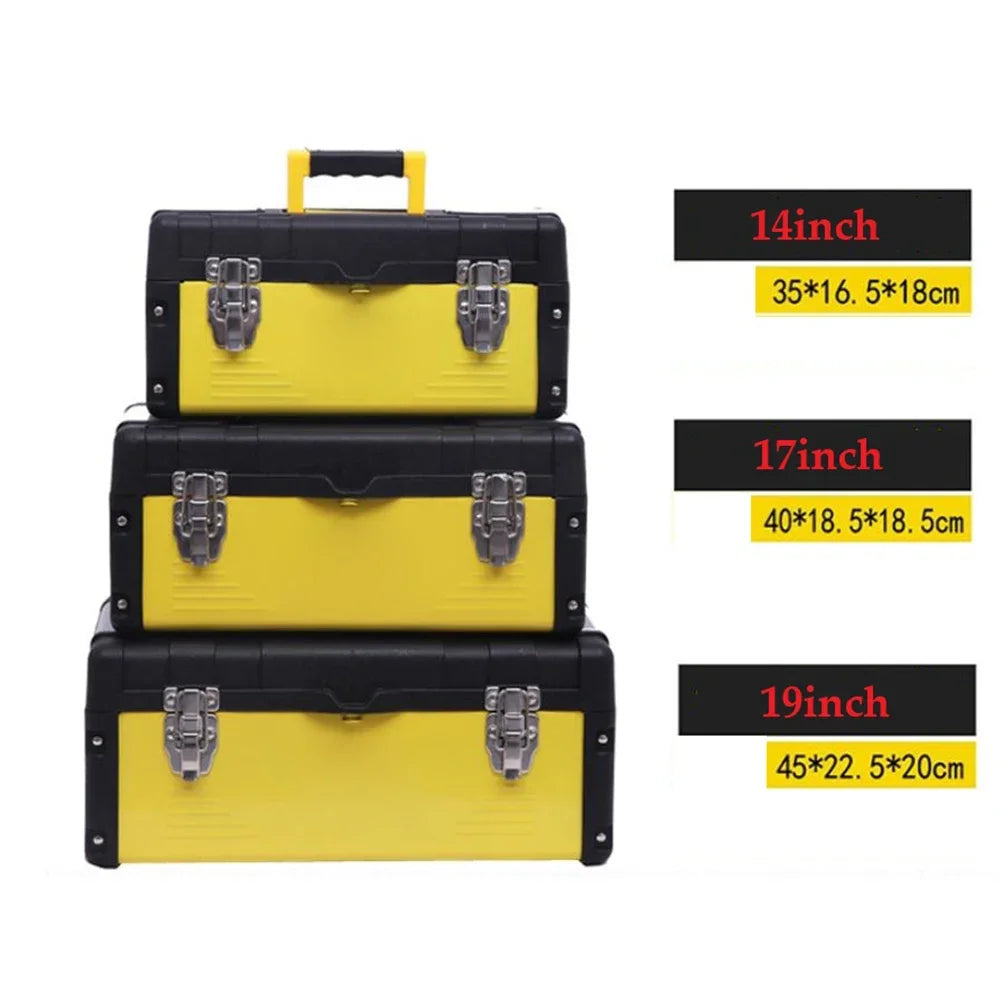 Tool Box Stainless Steel ABS Lockable Portable Storage Case With Removable Tray Organizer For Home Garden Workshop Equipment