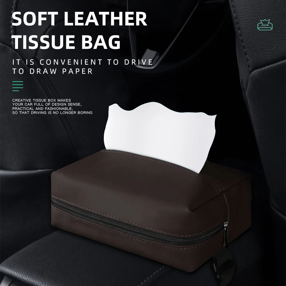 Car Tissue Holder, Car Sun Visor Tissue Box, Universal PU Leather Tissue Box for Sun Visors, Center Armrests and Seat Backs
