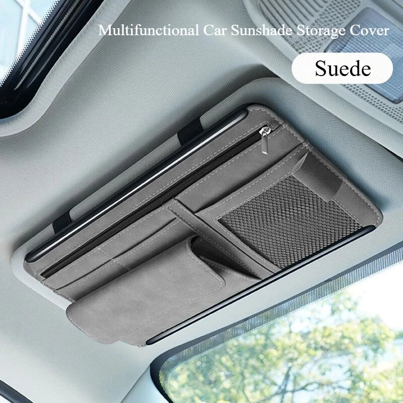 Multifunctional Car Sunshade Storage Cover Suede Interior Glasses Clip ID Card Holder - Interior Car Organizer