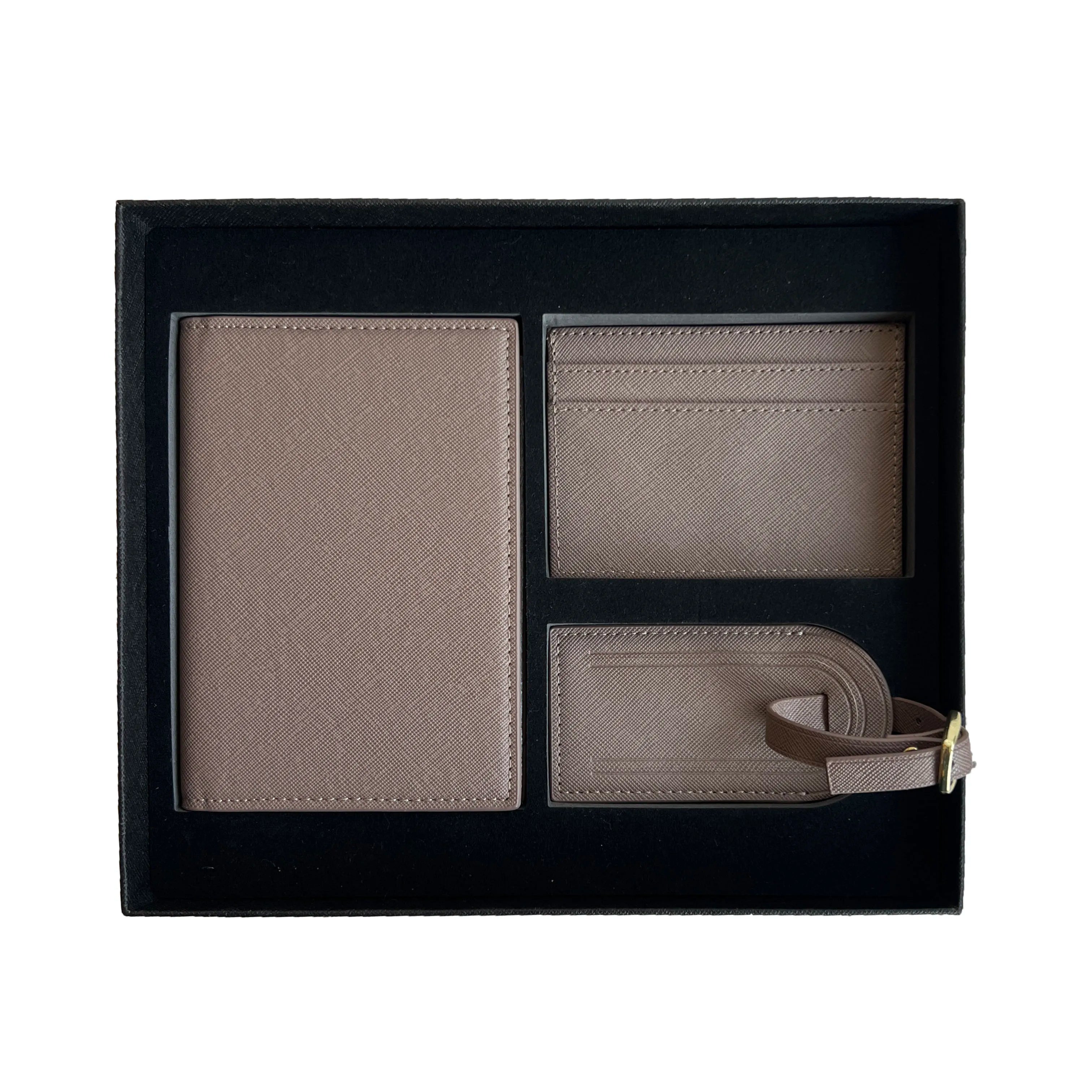 Free Custom Name Initial Gift Box Set Crocodile Leather Passport Cover  Luggage Tag Cardholder Travel Accessories