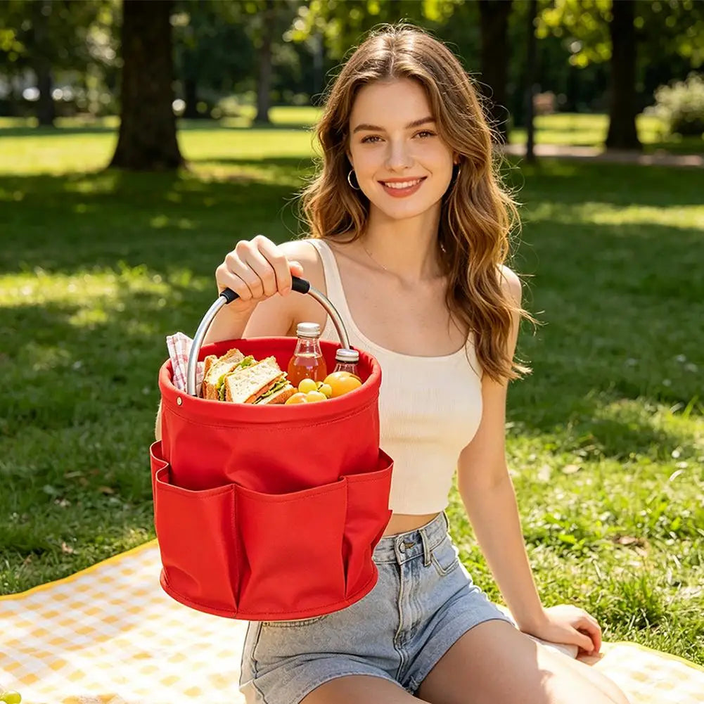 Large Capacity Multi Pocket Storage Bucket Portable Foldable Handheld Garden Tool Bag Outdoor Beach Toy Organizer Tote Basket