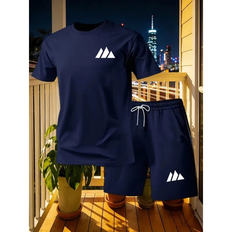 Summer Men's Quick Drying Casual Short Sleeved T-shirt and Shorts Set Urban Street Fashion Running Sports Two-piece Set