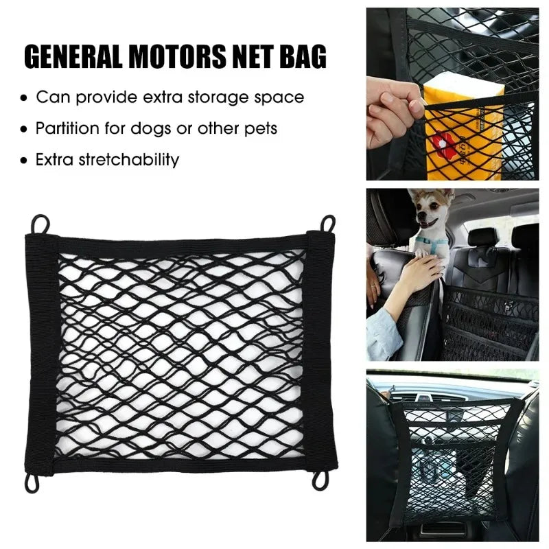 Car Storage Mesh Bag with Screws Rear Trunk Mesh Pocket Boat Cargo Hold Bag Storage Bag with Elastic Band Mesh Frame Accessories