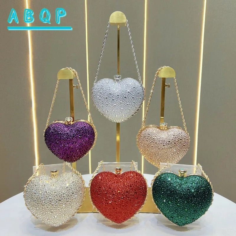 Dinner Handbag Luxury Brand Diamond-encrusted Dinner Party Women's Shoulder Bag Heart-shaped Fashion Shining Mini Women's Bag