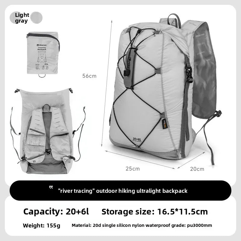 Hikeman Outdoor Sports Backpack Travel Hiking Silicone-Coated Water-Resistant Lightweight Foldable Large Capacity Backpack