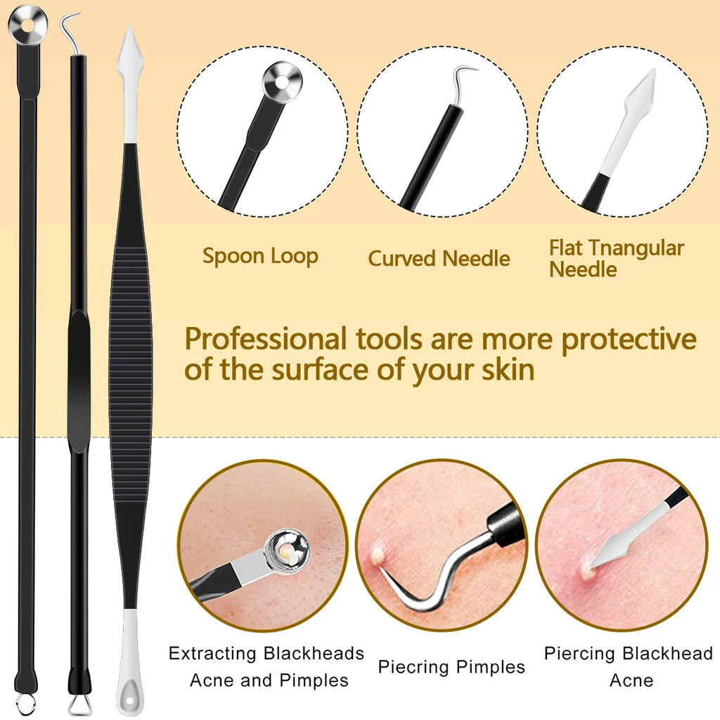 10pcs Pimple Popper Tool Kit Stainless Steel Blackhead Remover Tool Comedones Extractor for Forehead Facial Nose Removing Zit
