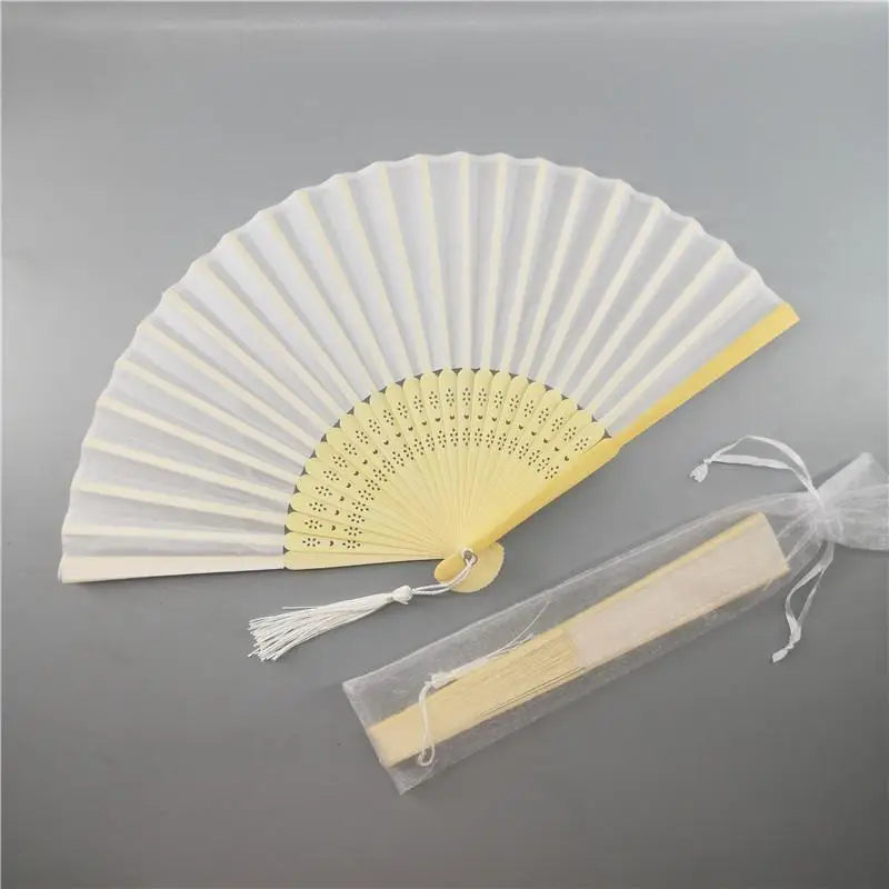 Chinese Style Folding Fan Wear Resist With Organza Bag Bamboo Hand Fan With Tassel Cooling Tool Silk Hand Fan Party Decoration
