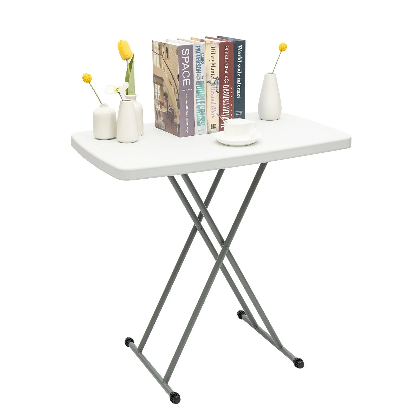 Triangular Stable Structure Foldable Lift Table, Backyard Party Beach Fishing Use, Lightweight Anti-slip Feet Rounded Corner Collapsible Table for Outdoor Enthusiasts