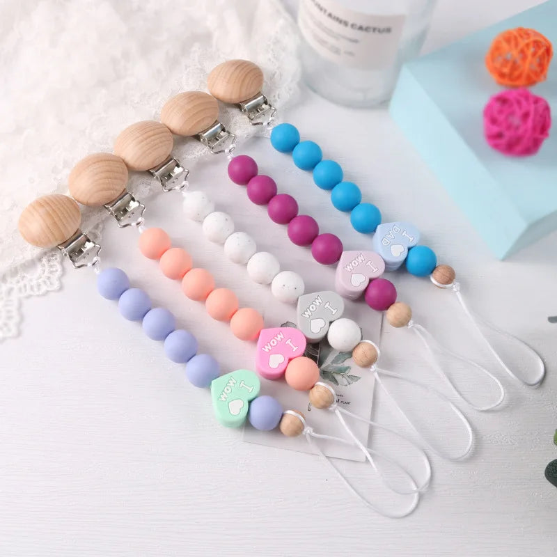 Baby Pacifier chain silicone beech wood Pacifier anti-drop chain grinding chain pacifier clip baby product safe teether clip