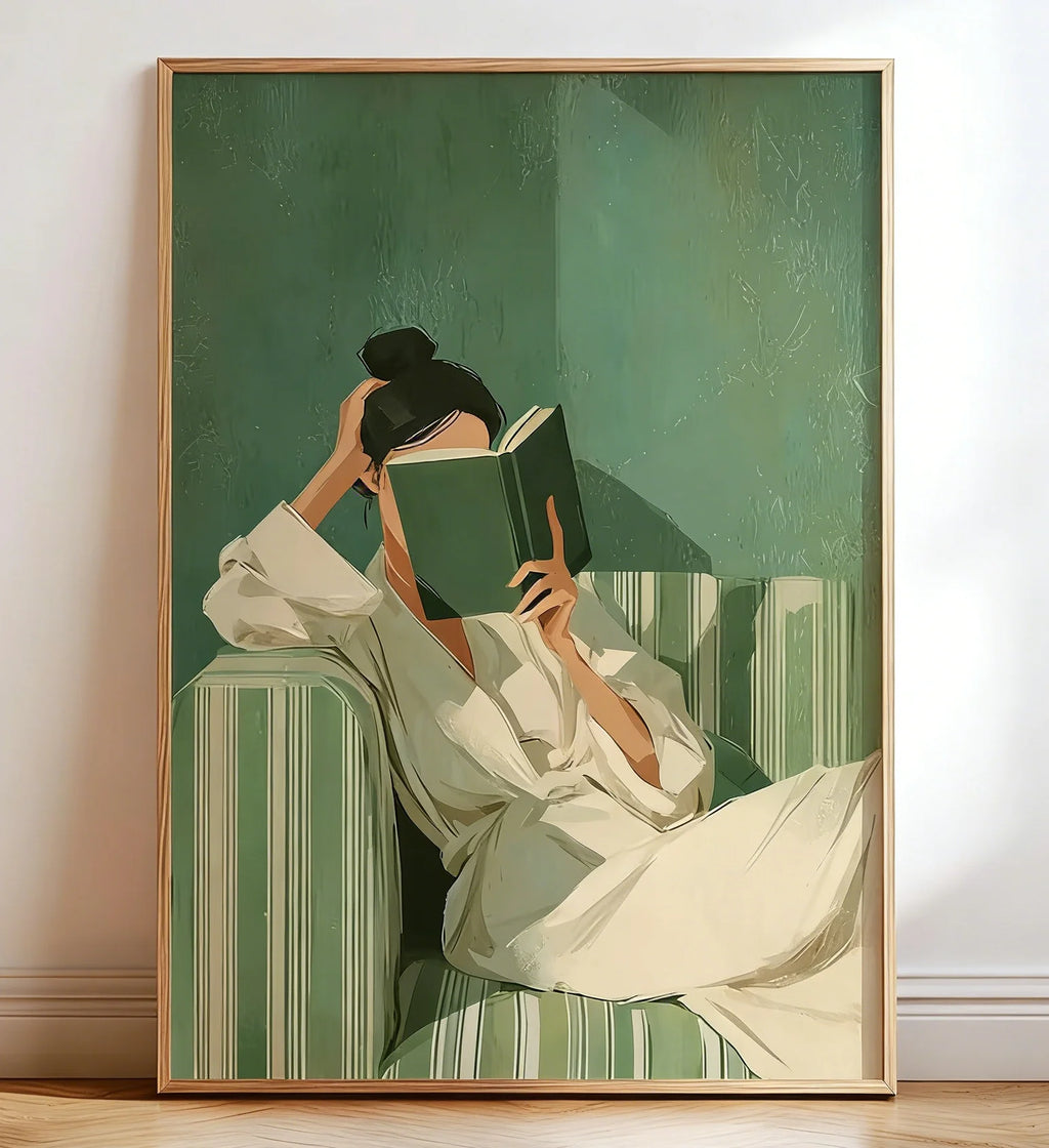 Reading Woman Art Print | Book Poster | Feminine Cozy Wall Art | Bold Orange Art Print | Abstract Contemporary Portrait Art