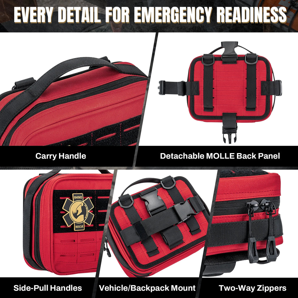 RHINO RESCUE Compact Vehicle First Aid Pack, Disaster Preparedness Kit, Molle Storage Pouch for Outdoor & Home Safety