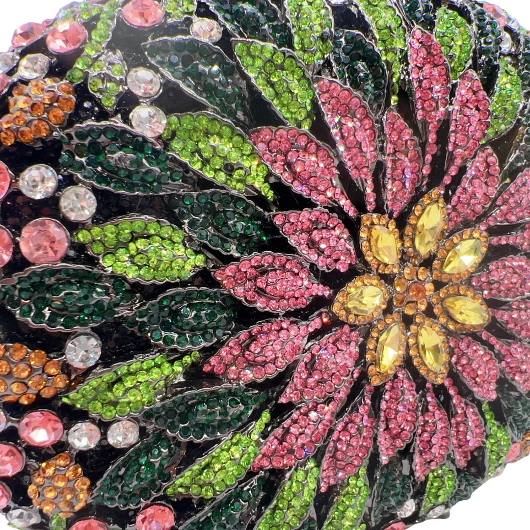 Artistic Floral Print Evening Clutch, Black Background with Colorful Flowers, Women's Party Purse, Wholesale