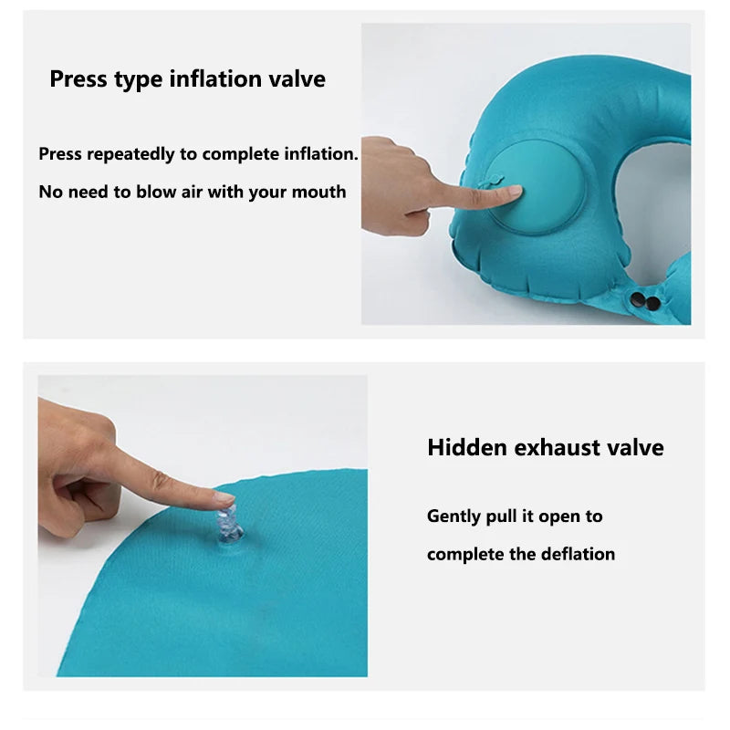 New Outdoor Camping Inflatable U-shape Pillow Comfort Neck Support Milk Silk & Flocked Travel Pillow for Car Plane And Home Use