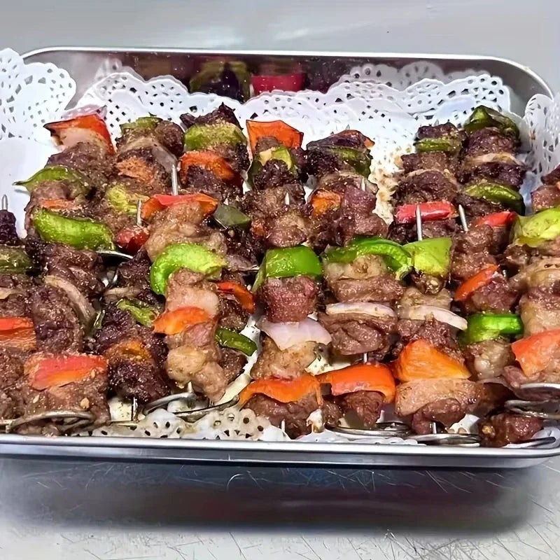 10PCS Reusable Thick Vertical Barbecue Skewers Family Set for Grilled Meat And Vegetables Lamb Kebab Needles