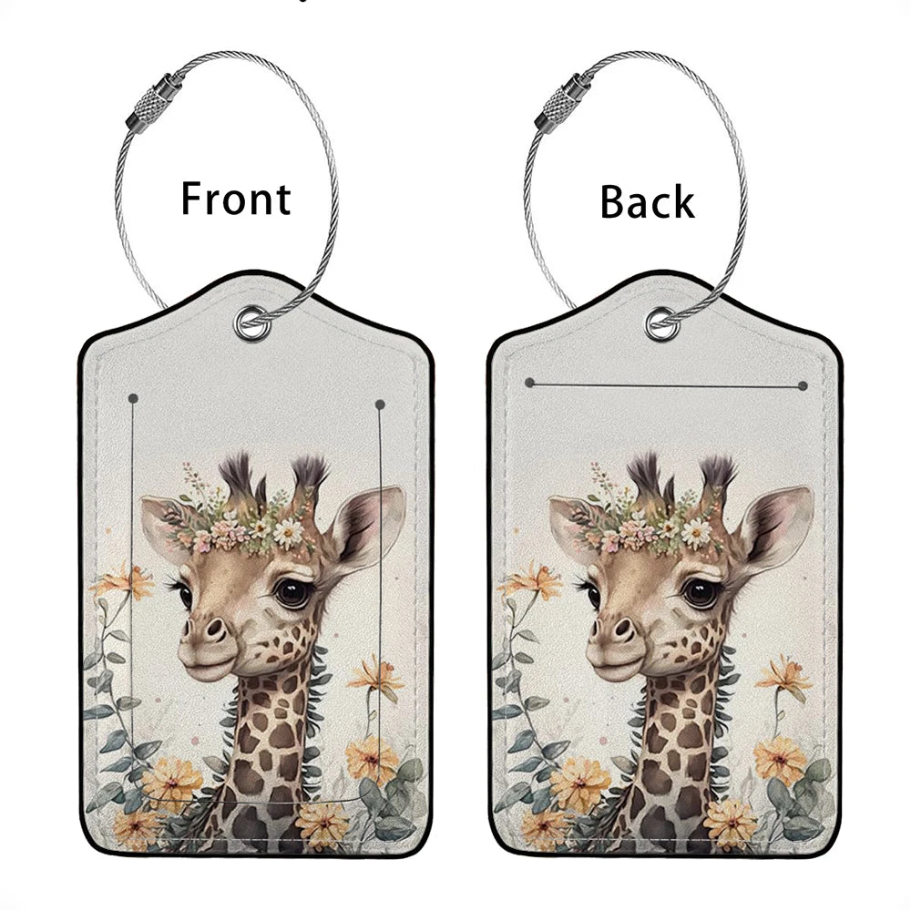 HOT SALE Cute animals Leather Business Luggage Tag Suitcase Address Label Luggage Boarding Case Label Name ID Address Clip