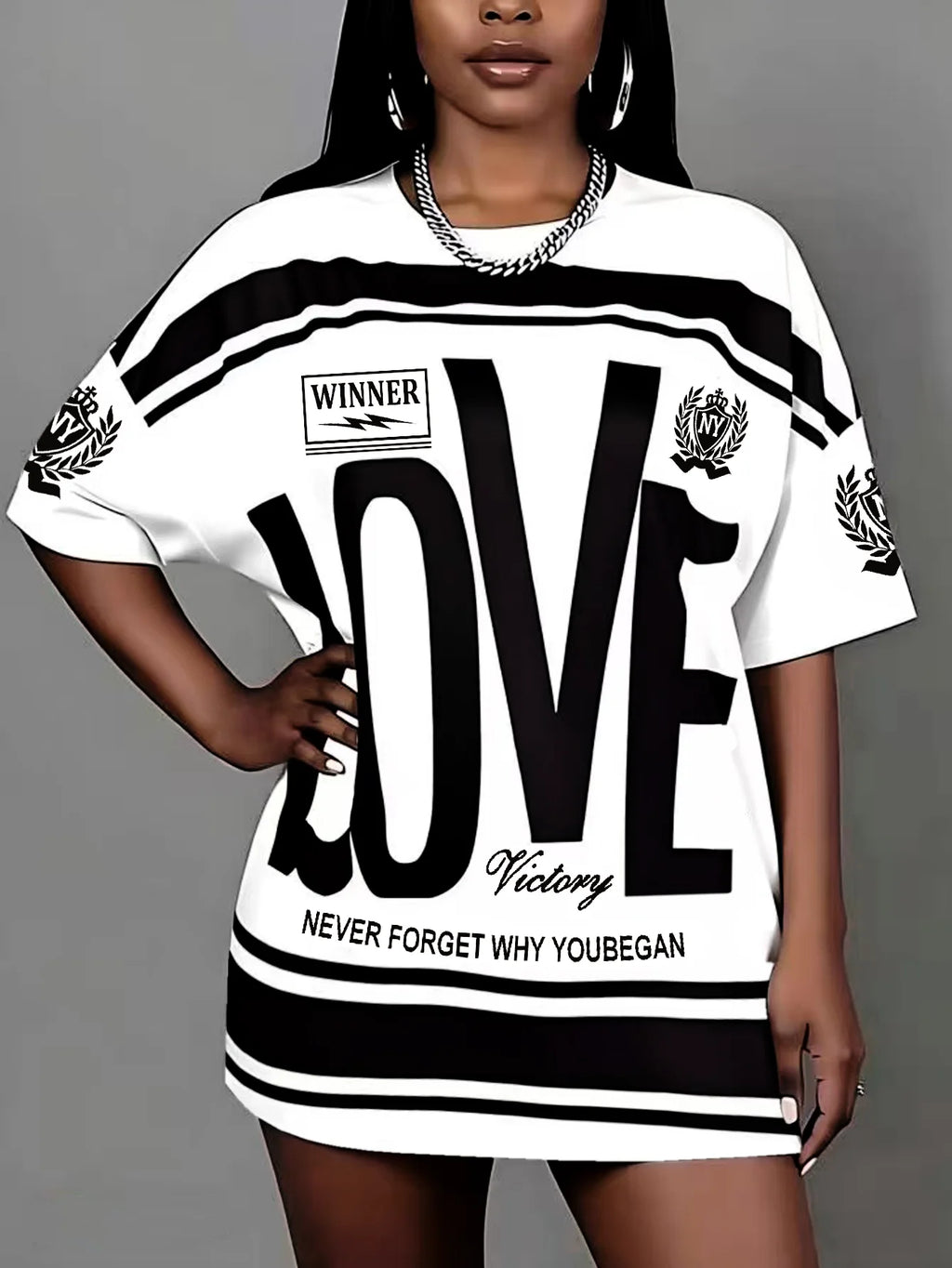 Plus size women's clothing  new round neck letter print T-shirt pullover top suitable for daily wear