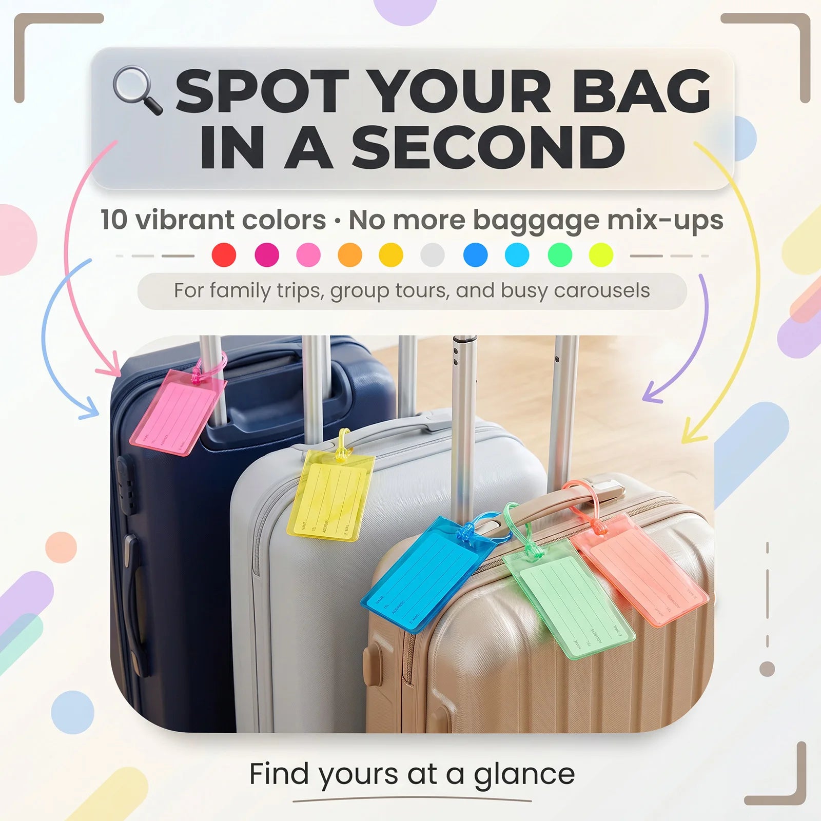 48/100 Pcs PVC Luggage Tag Waterproof Flexible Suitcase Label Multi Colors Card Cover Luggage Tag for Baggage Travel Accessories
