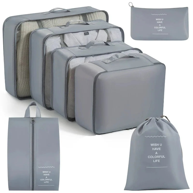 Travel Organizer Set 7/8/9/ Pcs Packing Cubes Suitcase Storage Bags Portable Luggage Tidy Pouch for Clothes & Shoes Folding