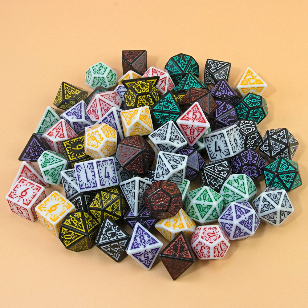 DND Dice Set 7pcs Textures Pattern Polyhedral Dice for DND Role Playing Game Accessories