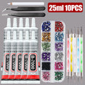LOOLIFL B-7000 25ml Clear Glue + Nail Art Rhinestone Tools - Precise Tip Adhesive for DIY Manicure, Jewelry & Craft Repairs
