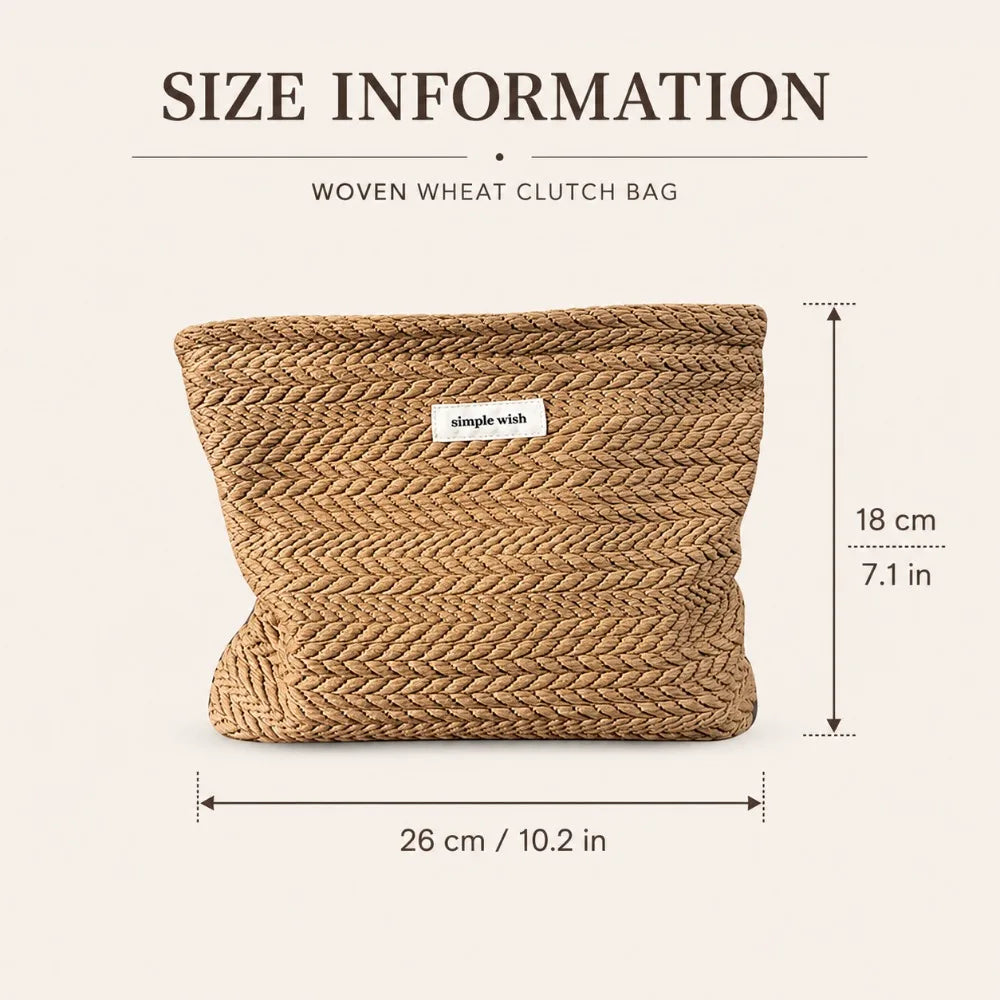 Simple Solid Color Woven Texture Clutch Bag for Woman, Fashion Rice Ear Pattern Large Capacity Makeup Bag, Portable Storage Bag