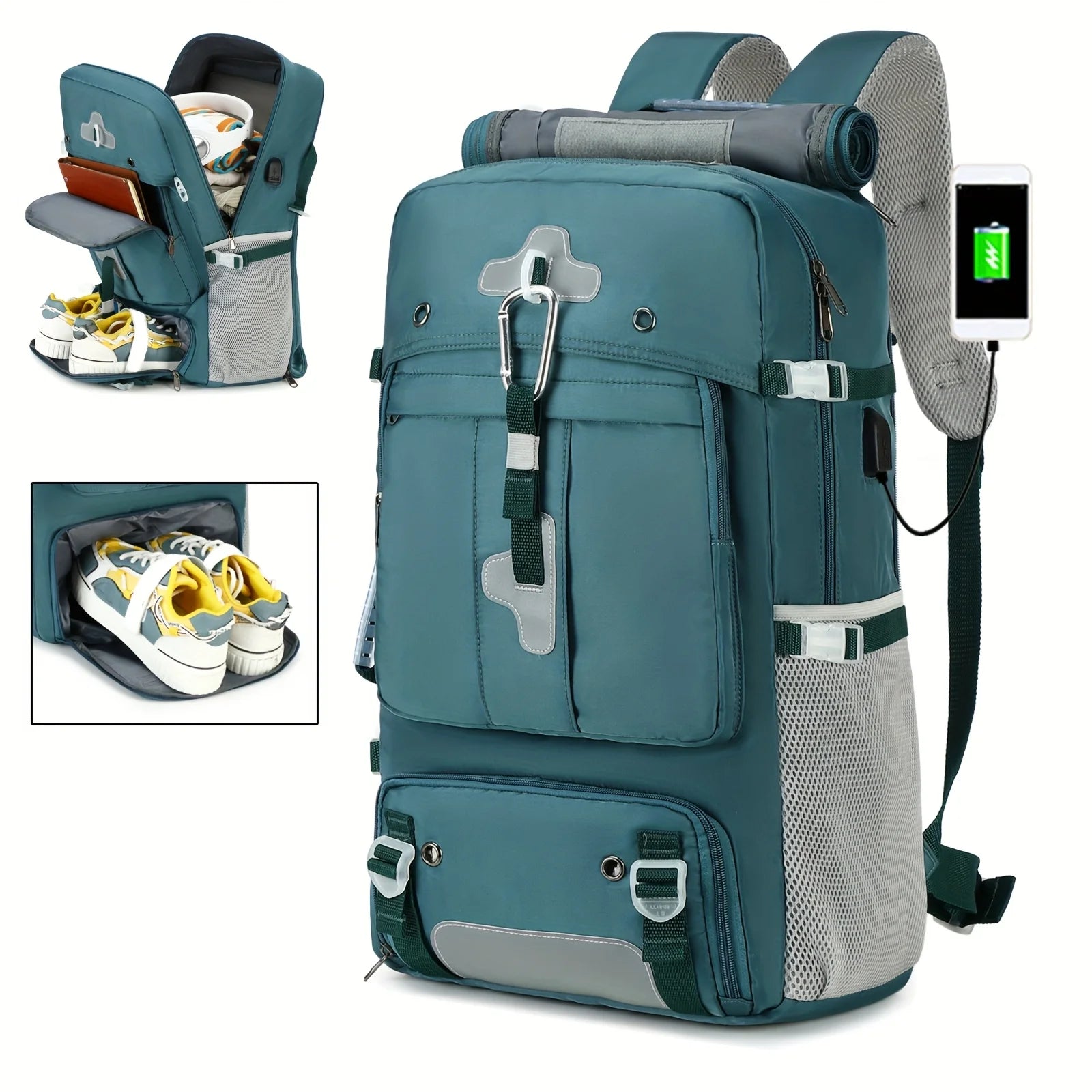 Large capacity portable backpack, airline approved shoe compartment backpack, 17 inch laptop backpack, business work gym weekend