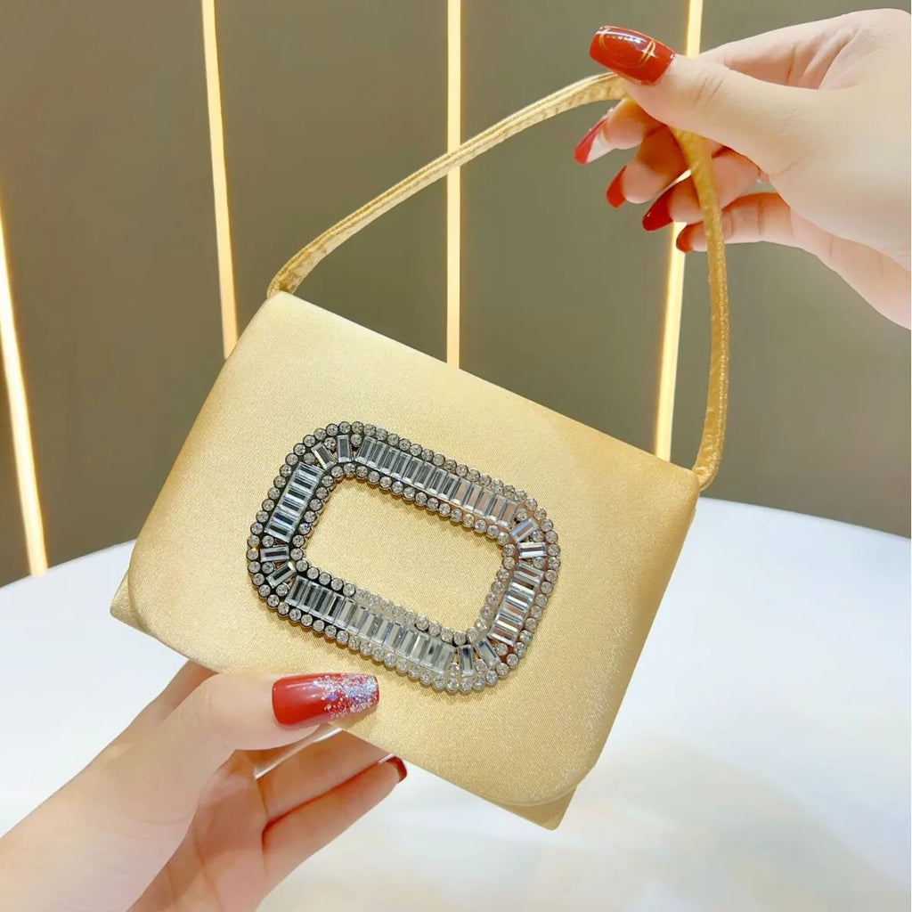 Luxury Mini Square Handbag Women’s Diamond Studded Evening Bag Elegant Shoulder Chain Wedding Party Purse Stylish Ladies Tote